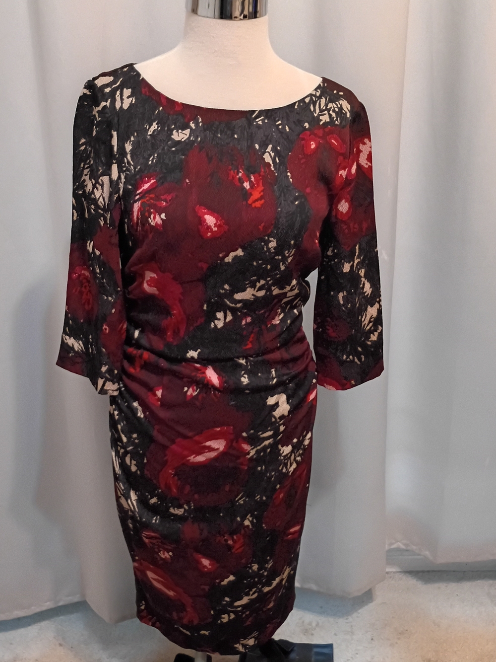 Tracy Reese Black and Red Floral Midi Sheath Dress